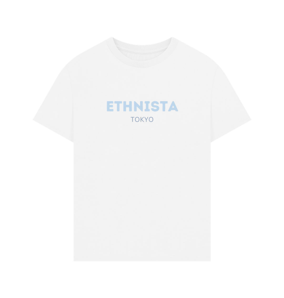 White 'ETHNISTA' men's oversized tee (baby blue)