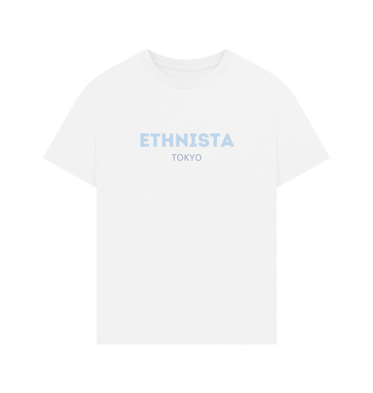 White 'ETHNISTA' men's oversized tee (baby blue)